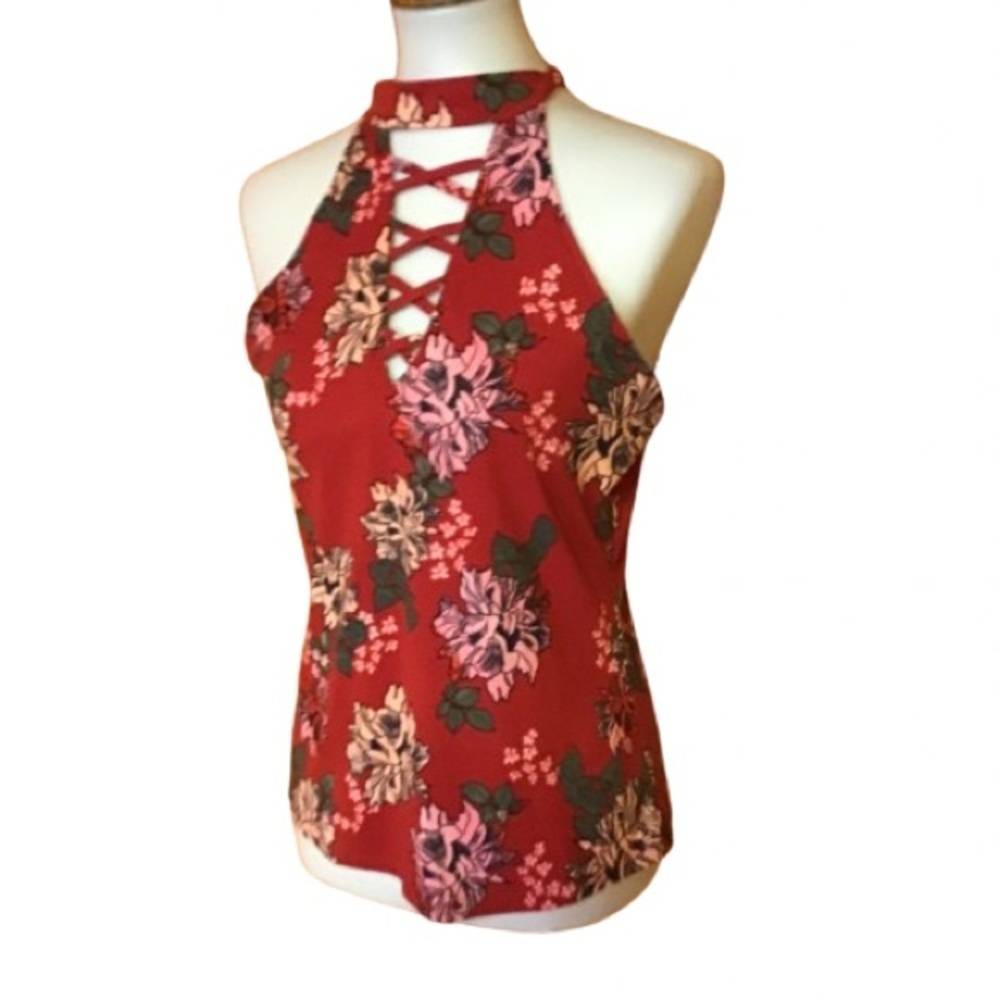 Hot kiss red floral sexy summer top